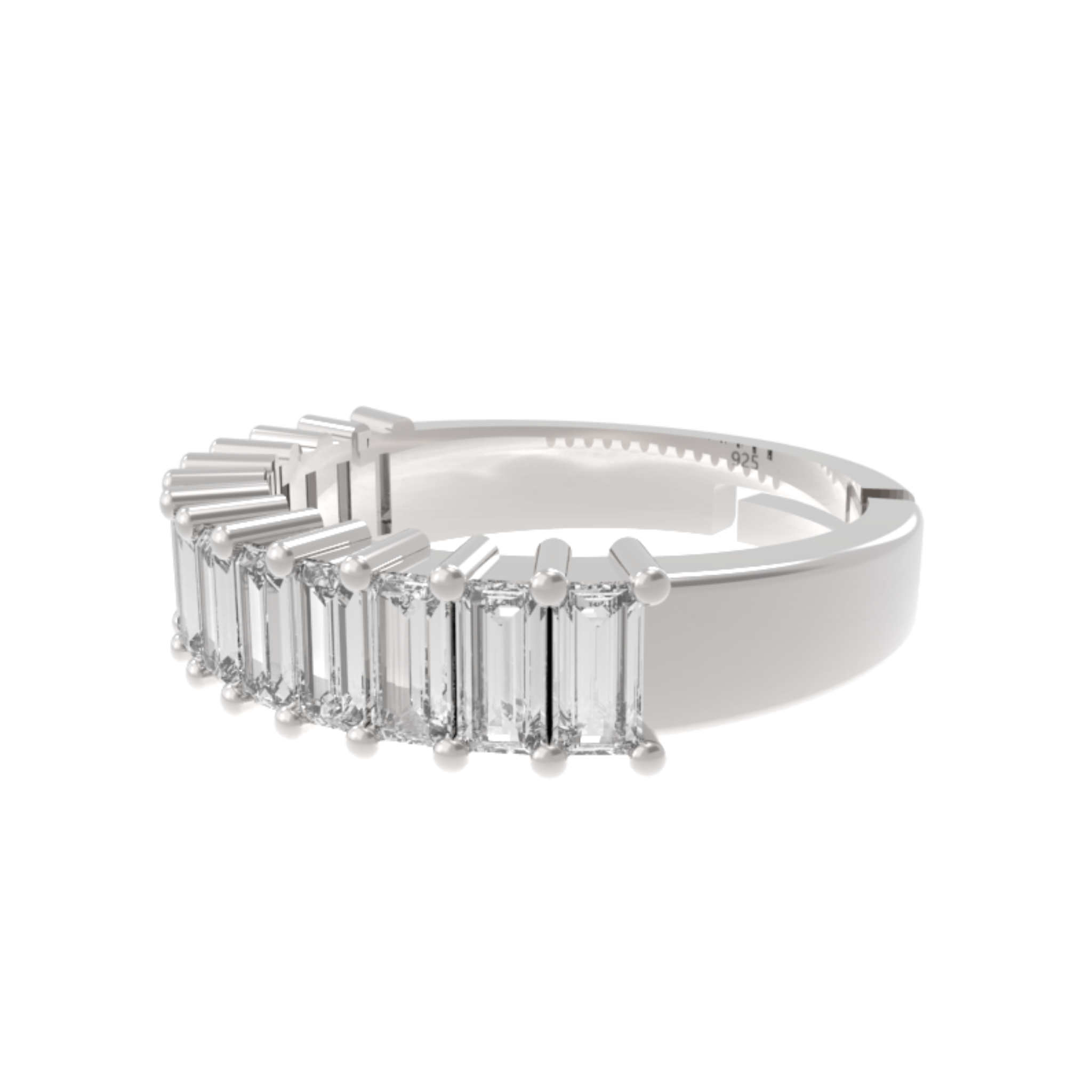 Baguette Cut Half Eternity Band White Gold Plated, Hallmarked 925 Sterling Silver